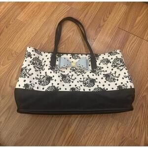 Betsey Johnson Black and White Tote with Floral Print and Bow